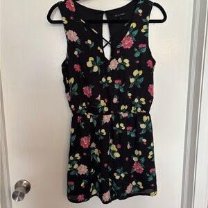 As U Wish Black Floral Girls' Romper with Pink & Yellow Blooms